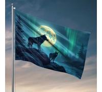 Accessori da bar, motivo: lupi che ululano alla luna in aurora boreale, accessori per camera da letto per ragazzi, decorazione divertente per dormitorio (60 x 90 cm)
