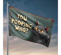 Accessori da bar per uomo grotta curioso gatto chiede: You Pooping Who? Bandiera sport bar Decor Patio Bar Accessori (120 x 180 cm)