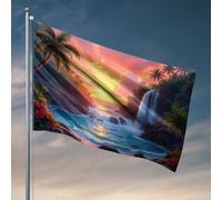 Accessori da bar per uomo grotta tramonto alla cascata tropicale bandiera divertente decorazione per la stanza dei bambini (152 x 244 cm)