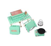 Accessori da campeggio con sedia, tavolo e fornello da campeggio, verde | Sedia pieghevole e rete a doghe, forme da tavolo, accessori da cucina, oggetti di scena per campeggio in miniatura