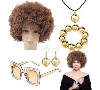 Accessori Da Discoteca Degli Anni '70 Per Donne - Costume Da Rapper Bling 5 Pezzi Set Di Costumi Da Discoteca Anni '70 - Orecchini A Sfera Di Discô Retrò, Parrucca Afro, Occhiali Da Sole, Collana A Ca