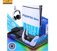 Accessori da gioco Dinofire per PS5 Slim Stand Stazione di raffreddamento PS5 RGB con ventola di raffreddamento Caricatore doppio controller per Playstation5