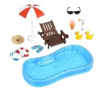 Accessori da spiaggia in miniatura in resina | Piccola piscina spiaggia | Piccolo set di mobili da spiaggia per piscina e accessori per la casa delle bambole. Perfetto per stanze artigianali