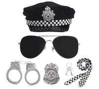 Accessori della polizia, 5 pezzi, costume di Halloween per adulti e bambini, vestito con distintivo, manette, occhiali da sole, per donne e uomini, costumi per feste, giochi di ruolo, cosplay
