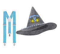 Accessori dell'Oktoberfest, cappello in feltro dell'Oktoberfest in 1 pezzo | con bretelle, accessori per costumi blu, cappello tradizionale da uomo, per festa popolare, festa della birra, carneva