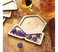 Accessori DND, sottobicchiere in legno a forma di drago con 7 dadi in poliedro, 1pcs sottobicchiere per bevande, set per giochi di ruolo, regalo per dadi da gioco da tavolo per giocatori