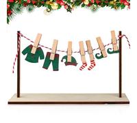 Accessori Elfo Natale in Legno per Casa delle Bambole - Set con Base, Vestito, Pantaloni, Calze e 10 Mollette da Bucato - Idea Regalo di Natale