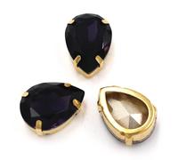 Accessori for abbigliamento Pietre di cristallo vetro Forma a goccia Incastonatura a griffe in oro Strass da cucire Fai te Indumento/scarpe/borsa(Deep purple,12PCS_10X14MM)