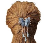 Accessori for capelli con nappa a farfalla a doppio strato alla moda for regali da donna, fermaglio for capelli elegante e retrò, copricapo, gioielli, tiara da sposa (Color : Blue color)