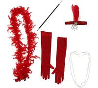 Accessori for travestimenti da donna anni '20 Flapper Girl The Gatsby Set 5 pezzi Accessorio retrò for costume festa for ragazza per Donna(Red)