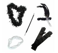 Accessori for travestimenti da donna anni '20 Flapper Girl The Gatsby Set 5 pezzi Accessorio retrò for costume festa for ragazza per Donna(Black)