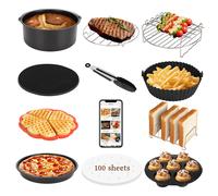 Accessori Friggitrice ad aria,12 Friggitrice ad aria accessori con Griglia, Pizza Teglia, Silicone Contenitore Waffle, Senza BPA, per Aigostar COSORI Cecotec Ninja Philips 5,5L 6L 6,2L 6,5L
