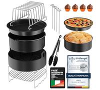 Accessori Friggitrice ad Aria 16 per Philips 4.2L, Tefal 4,2L e Cosori 4,7L | Teglia in silicone, griglia grill, teglia per pizza e tortiera, acciaio inox privo di BPA lavabile in lavastoviglie