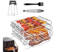 Accessori Friggitrice ad Aria, 3 Ripiani Friggitrice d'Aria Grill Rack Griglia Multifunzionale in Acciaio Inox Accessori per Philips Airfryer XL 6,2L, COSORI 5,5L 4,7L