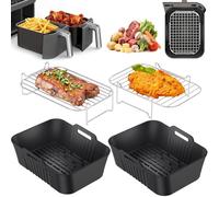 Accessori Friggitrice ad Aria 4 Pezzi, Riutilizzabile Silicone Teglia per Friggitrice ad Aria per Ninja Dual Basket AF400EU AF300EU 7,6L-9,5L, Griglia per Friggitrice ad Aria Lavabile in Lavastoviglie