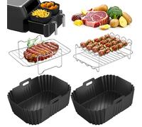 Accessori Friggitrice ad Aria 4 Pezzi, Silicone Teglia per Friggitrice ad Aria Riutilizzabile Ninja Dual Basket AF400EU AF300EU 7,6L-9,5L, Griglia per Friggitrice ad Aria Lavabile in Lavastoviglie