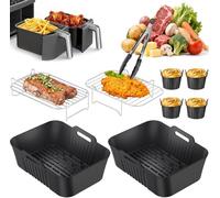 Accessori Friggitrice ad Aria 9 Pezzi, Riutilizzabile Silicone Teglia per Friggitrice ad Aria per Ninja Dual Basket AF400EU AF300EU 7,6L-9,5L, Griglia per Friggitrice ad Aria Lavabile in Lavastoviglie