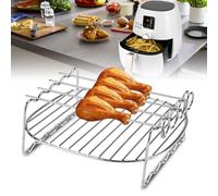 Accessori Friggitrice ad Aria a Doppio Strato, Acciaio Inox Griglia per Friggitrice ad Aria, Multifunzionale Grill Cremagliera Doppio Strato Supporto per Barbecue Cucinare