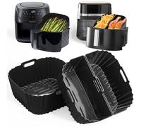 Accessori Friggitrice ad Aria in Silicone, 3PCS Quadrata Teglie Cestino Riutilizzabile Friggitrice ad Aria per Russell Hobbs XXL 8L/8,3L, Moulinex 6,5L/7L/7.5L, Princess 8L, Cecotec 8L