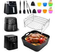 Accessori Friggitrice ad Aria per COSORI 5,5 Litri, Philips Airfryer Serie 2000 6,2 Litri, Ninja Max Pro 6,2L - 19Pcs Accessori per Friggitrice ad Aria Stampo Silicone, Grill Rack, Stampo per Torta