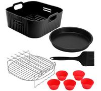 Accessori Friggitrice ad Aria per COSORI 6L/6,2L/6,4L, Cecotec 7,6L, 5PCS Teglia in Silicone per Air Fryer Contenitori Cestello Riutilizzabile Cestino Per Airfrye, Griglia, Teglia per Pizza etc