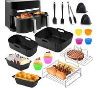Accessori Friggitrice ad Aria per Moulinex EZ9018 Dual Easy Fry 5,2/3,1L - 23 Pezzi Accessori ad Aria - Riutilizzabile Tappetino in Silicone Griglia, per Moulinex/Tefal 8,3L
