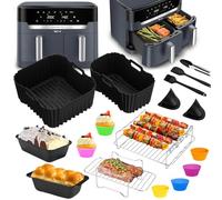 Accessori Friggitrice ad Aria per Moulinex XXL Dual Easy Fry 11 Litri - 17 Pezzi Moulinex EZ942B Accessori Friggitrice ad Aria - Riutilizzabile Teglia Silicone & Griglia, Stampi Pane, Stampi Torte