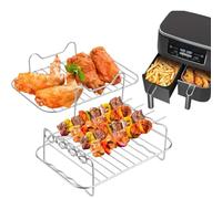 Accessori Friggitrice ad Aria per Ninja Foodi Dual Zone, Griglia a 2 Livelli e Supporto con Spiedini in Acciaio Inox, Compatibile con AF300EU, AF400EU, AF500EU e Doppio Cestello (7,6L-9,5L)