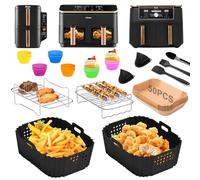 Accessori Friggitrice ad Aria per Ninja SL400EU Double Stack XL Friggitrice ad Aria Verticale 9.5L - 21 Pezzi Riutilizzabile Teglia Silicone, Griglia per Ninja Foodi Max Dual Zone AF400EU AF300EU 7.5L