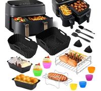 Accessori Friggitrice ad Aria per Philips Dual Basket Airfryer Serie 3000 6L/3L - 23 Pezzi Accessori ad Aria - Riutilizzabile Stampi Griglia, per Philips Airfryer Dual Basket 3000-5000 serie 9L