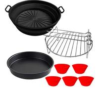 Accessori Friggitrice ad Aria per Philips Essential Airfryer 4.1L, 4 Pezzi Accessori Air fryer con Teglia in Silicone, Vassoi per Pizza, Supporto per Spiedini, stampi in silicone per muffin