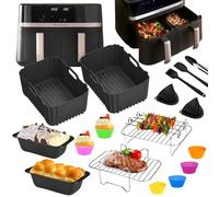 Accessori Friggitrice ad Aria per Russell Hobbs 9L Doppio Cestello - 17 Pezzi Russell Hobbs Riutilizzabile Accessori ad Aria - Teglia Silicone, Griglia per COSORI 8,5L, Ninja Foodi Max 9,5L