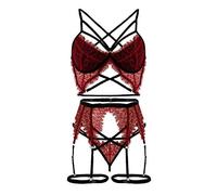 Accessori Halloween Donna Sexy Donna Pizzo Set Senza Fili con Giarrettiera M-3XL Vestaglia da Donna Calze Pizzo Tuta Sexydonna Hot (Red, M)
