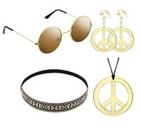 Accessori Hippie Set di Accessori Hippie Costume con Occhiali da Sole, Collana del Segno della Pace e Orecchino del Segno della Pace e Fascia Bohémien