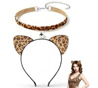 Accessori Leopardato Donna 2 Pezzi Cerchietto Orecchie Leopardo Collana | Cerchietti Leopardati Fascia per Capelli Leopardato Orecchie Ghepardo per Halloween, Cosplay, Carnevale