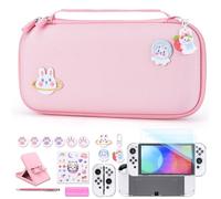 Accessori NS Switch OLED- innoAura Pacchetto Switch 18 In 1 Con Custodia NS Switch, Custodia Per Giochi Per Switch, Protezione Per Schermo OLED Per Switch, Supporto Per Switch (Rosa)