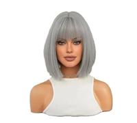 Accessori Parrucche Parrucca Bob Argentata Cenere Per Le Donne Parrucche Per Capelli Corti A Taglio Corto A Strati Per Feste Quotidiane Con Frangia Da 12 Pollici(2)
