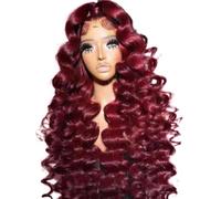 Accessori Parrucche Parrucca Frontale In Pizzo 13X4X1 Color Rosso Bordeaux Con Onde Profonde Sciolte Per Le Donne Fibra Resistente Al Calore Con Nodi Candeggina Prepuck(26inches)