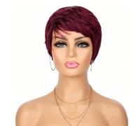 Accessori Parrucche Parrucca Ondulata Dal Taglio Corto Per Capelli Lisci Naturali Da Donna Nera Con Frangia Da Indossare Ogni Giorno(Purplish-red)