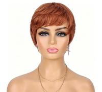 Accessori Parrucche Parrucca Ondulata Dal Taglio Corto Per Capelli Lisci Naturali Da Donna Nera Con Frangia Da Indossare Ogni Giorno(Orange)