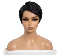 Accessori Parrucche Parrucca Per Capelli Umani Al 100% Nera Con Taglio Corto Nero Parte C Parte C Per Le Donne Parrucche Diritte Brasiliane Di Remy Senza Colla(Black)