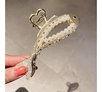 Accessori per acconciature con perle di strass lucidi per donna Accessori per acconciature con clip di squalo in metallo color oro da donna, strass1