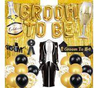 Accessori per addio al celibato e sposo, 34 pezzi, con scritta in lingua inglese "GROOM TO BE", striscione divertente con occhiali, per festeggiare gli applausi della birra, palloncini, frange, tenda