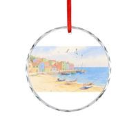 Accessori per auto colorato ciondolo per specchietto retrovisore stampato con villaggio di pescatori, adatto per decorare alberi di Natale, uffici, camini, interni auto o ovunque tu voglia decorare