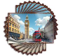 Accessori per auto, iconico autobus rosso di Londra e Big Ben contro un cielo chiaro, 10 adesivi per la decorazione della casa, adesivi divertenti per auto (12 x 18 cm)