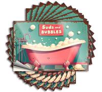 Accessori per auto, illustrazione in stile vintage di una vasca da bagno rosa con piedini a zampa piena di bolle, 10 adesivi per auto (6 x 9 cm)