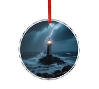 Accessori per auto, motivo: faro su una notte di pioggia, con stampa di specchietto retrovisore, adatto per decorare alberi di Natale, uffici, camini, interni auto o ovunque tu voglia decorare