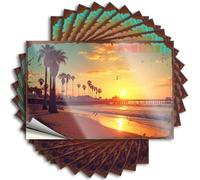 Accessori per auto Tramonto sulla spiaggia con palme. Adesivi 10 pezzi divertenti adesivi per auto cartello decorativo (8 x 12 cm)