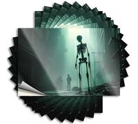 Accessori per auto Uno scheletro gigante incombe su due persone in un vicolo inquietante e nebbioso. 10 adesivi divertenti per paraurti per adulti (12 x 18 cm)