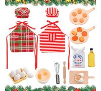 Accessori per Bambole da Elfo Natalizio,30 Pezzi Elfo Oggetti Cucina in Miniatura,con Grembiule e Cappello da Cuoco,Costume da Bambola da Elfo di Natale,Decorazione Casa delle Bambole